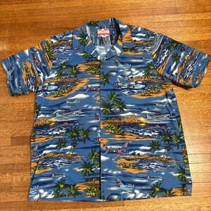 RJC Hawaii Aloha Shirt WWII Fighter Plane Island Print Mens 2X Made USA